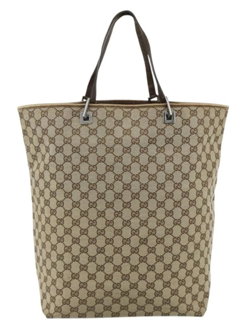 GUCCI GG Canvas Tote Bag Beige Silver 31242 Auth